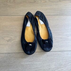 Lanvin Black Leather Ballet Flats Size 38 / US 8 Bow
